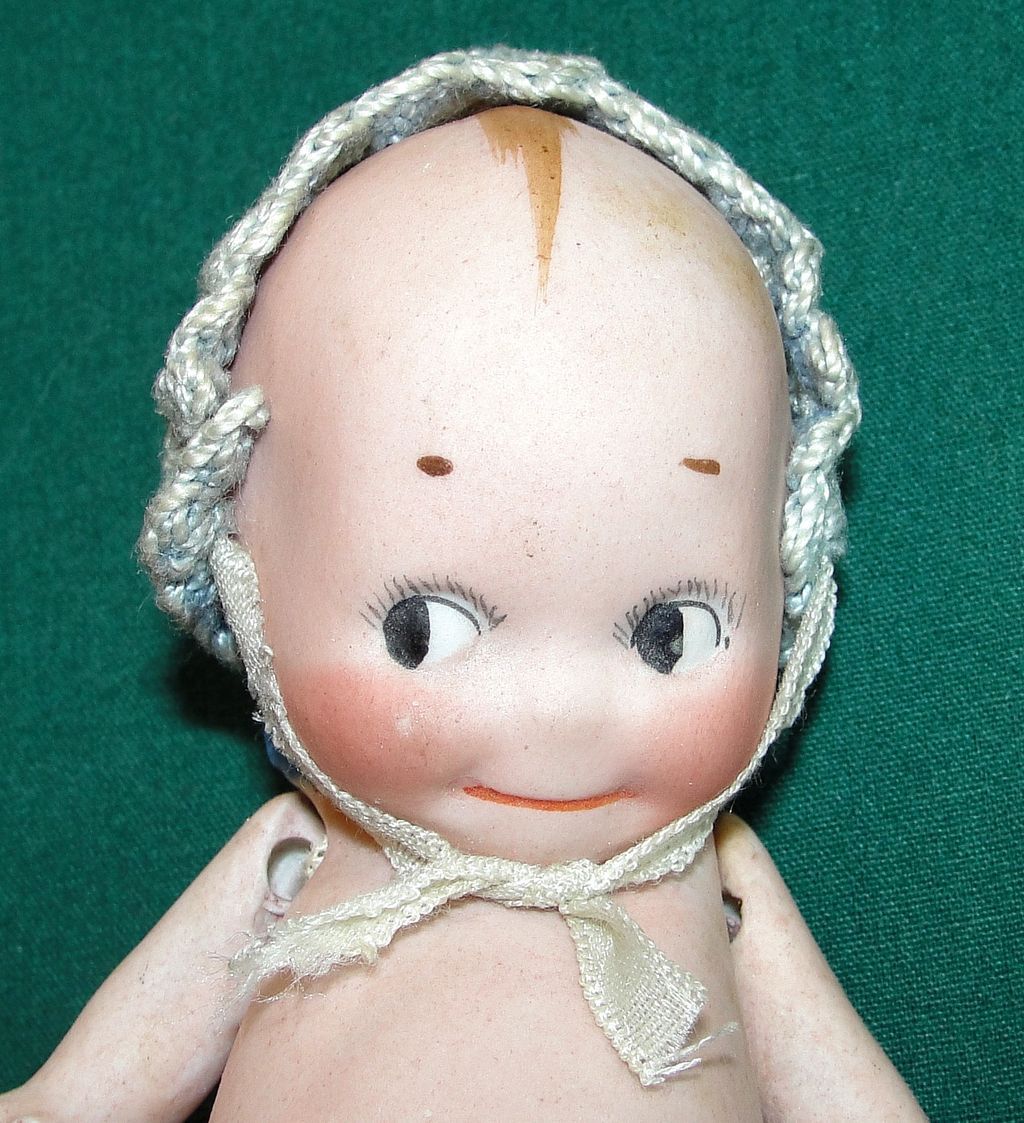 Old All bisque Kewpie Doll with & Free tiny companion from