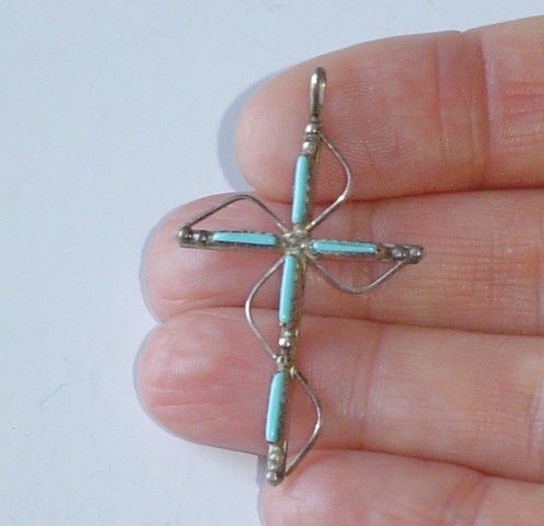 Vintage Zuni Sterling Silver Native American Petit Point Cross Pendant Vintage Zuni Sterling Silver Native American Petit Point Cross Pendant