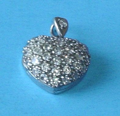 Vintage Sterling Puffy Heart with Rhinestones Locket Pendant Vintage Sterling Puffy Heart with Rhinestones Locket Pendant