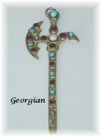 Rare Georgian Antique Sword Pendant with Garnets Turquoise and Pearl Rare Georgian Antique Sword Pendant with Garnets Turquoise and Pearl