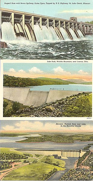 Three Postcards of Dams: Missouri, Oklahoma and Arkansas Three Postcards of Dams: Missouri, Oklahoma and Arkansas
