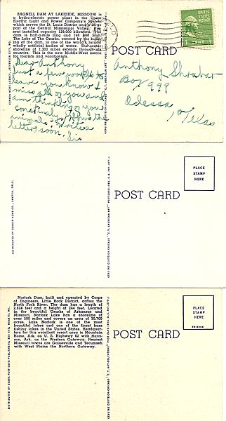 Three Postcards of Dams: Missouri, Oklahoma and Arkansas Three Postcards of Dams: Missouri, Oklahoma and Arkansas
