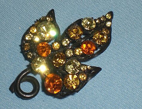 Leaf Rhinestone Pin/Brooch with Japanned Setting Leaf Rhinestone Pin/Brooch with Japanned Setting