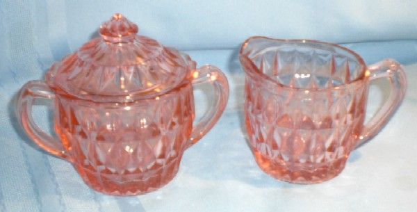 Windsor Pink Depression Glass Cream and Covered Sugar Windsor Pink Depression Glass Cream and Covered Sugar