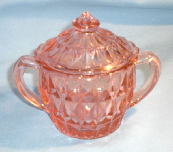 Windsor Pink Depression Glass Cream and Covered Sugar Windsor Pink Depression Glass Cream and Covered Sugar