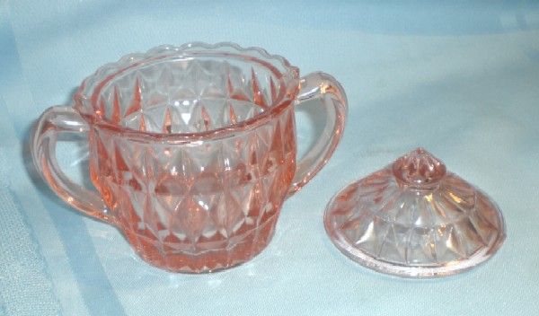 Windsor Pink Depression Glass Cream and Covered Sugar Windsor Pink Depression Glass Cream and Covered Sugar