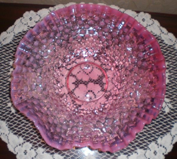 Fenton Cranberry Hobnail Crimped Bowl Fenton Cranberry Hobnail Crimped Bowl