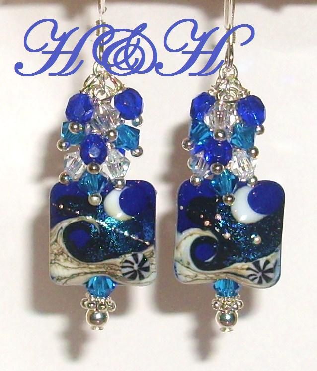 Cobalt Lampwork Earrings With Swarovski Crystals Cobalt Lampwork Earrings With Swarovski Crystals