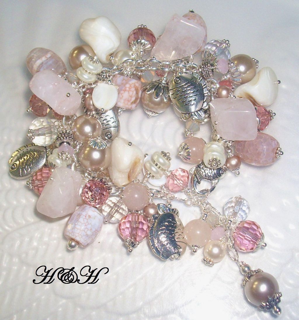 Charm Bracelet - At The Beach With Crab Agate, Rose Quartz and More Charm Bracelet - At The Beach With Crab Agate, Rose Quartz and More