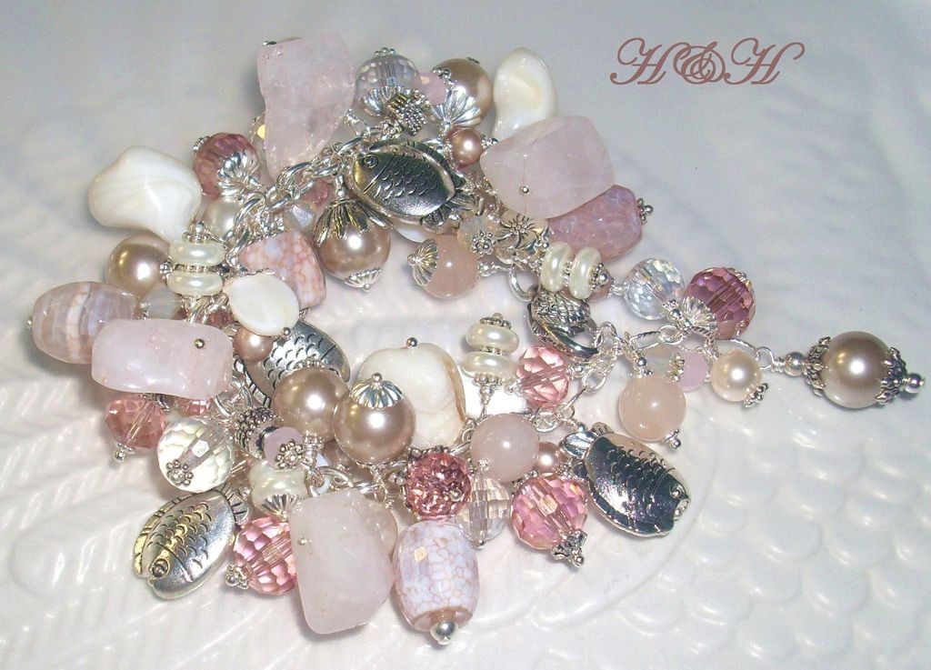 Charm Bracelet - At The Beach With Crab Agate, Rose Quartz and More Charm Bracelet - At The Beach With Crab Agate, Rose Quartz and More