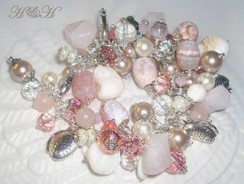 Charm Bracelet - At The Beach With Crab Agate, Rose Quartz and More Charm Bracelet - At The Beach With Crab Agate, Rose Quartz and More