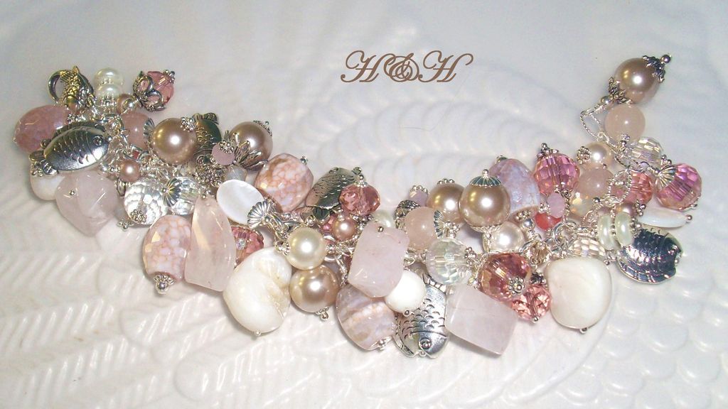Charm Bracelet - At The Beach With Crab Agate, Rose Quartz and More Charm Bracelet - At The Beach With Crab Agate, Rose Quartz and More