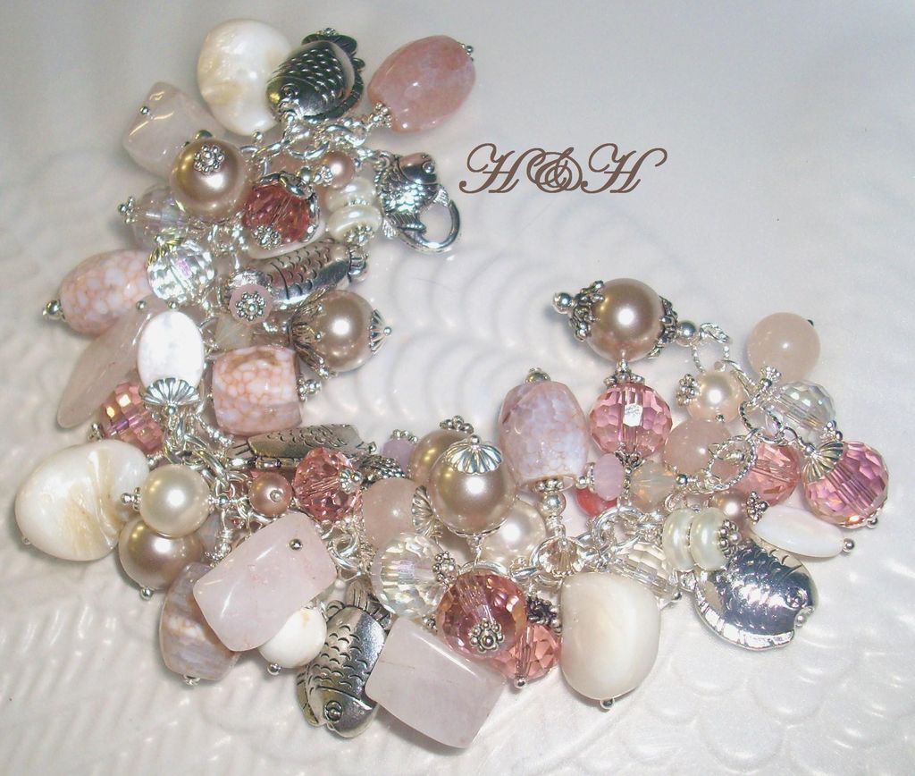 Charm Bracelet - At The Beach With Crab Agate, Rose Quartz and More Charm Bracelet - At The Beach With Crab Agate, Rose Quartz and More
