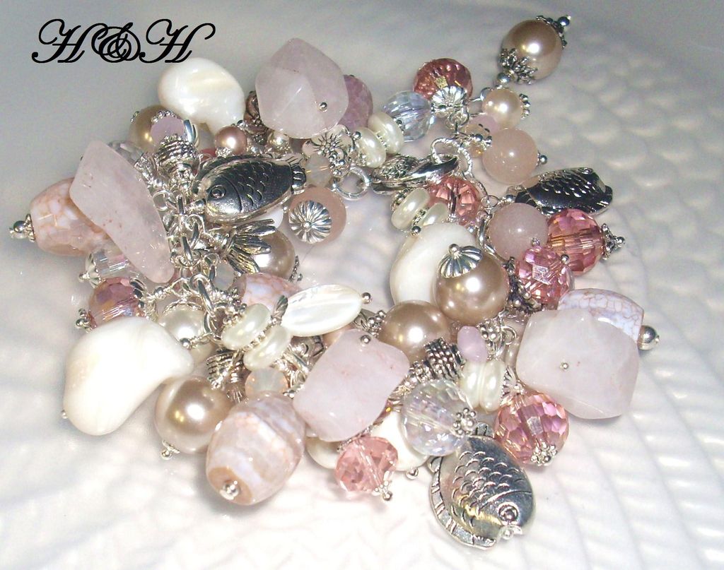 Charm Bracelet - At The Beach With Crab Agate, Rose Quartz and More Charm Bracelet - At The Beach With Crab Agate, Rose Quartz and More