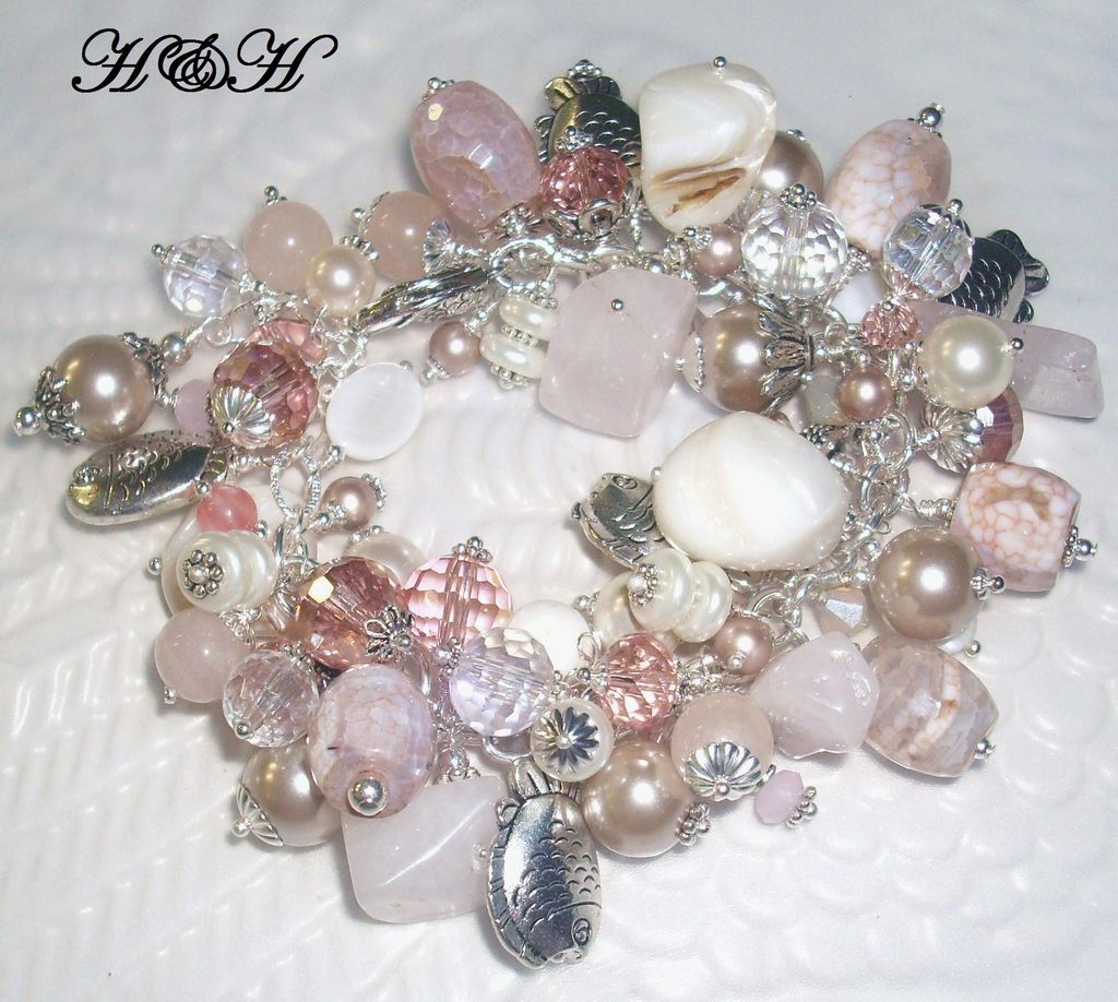 Charm Bracelet - At The Beach With Crab Agate, Rose Quartz and More Charm Bracelet - At The Beach With Crab Agate, Rose Quartz and More