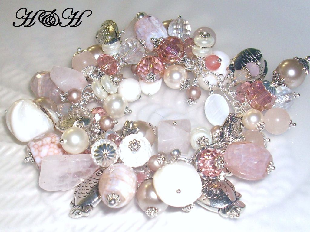 Charm Bracelet - At The Beach With Crab Agate, Rose Quartz and More Charm Bracelet - At The Beach With Crab Agate, Rose Quartz and More