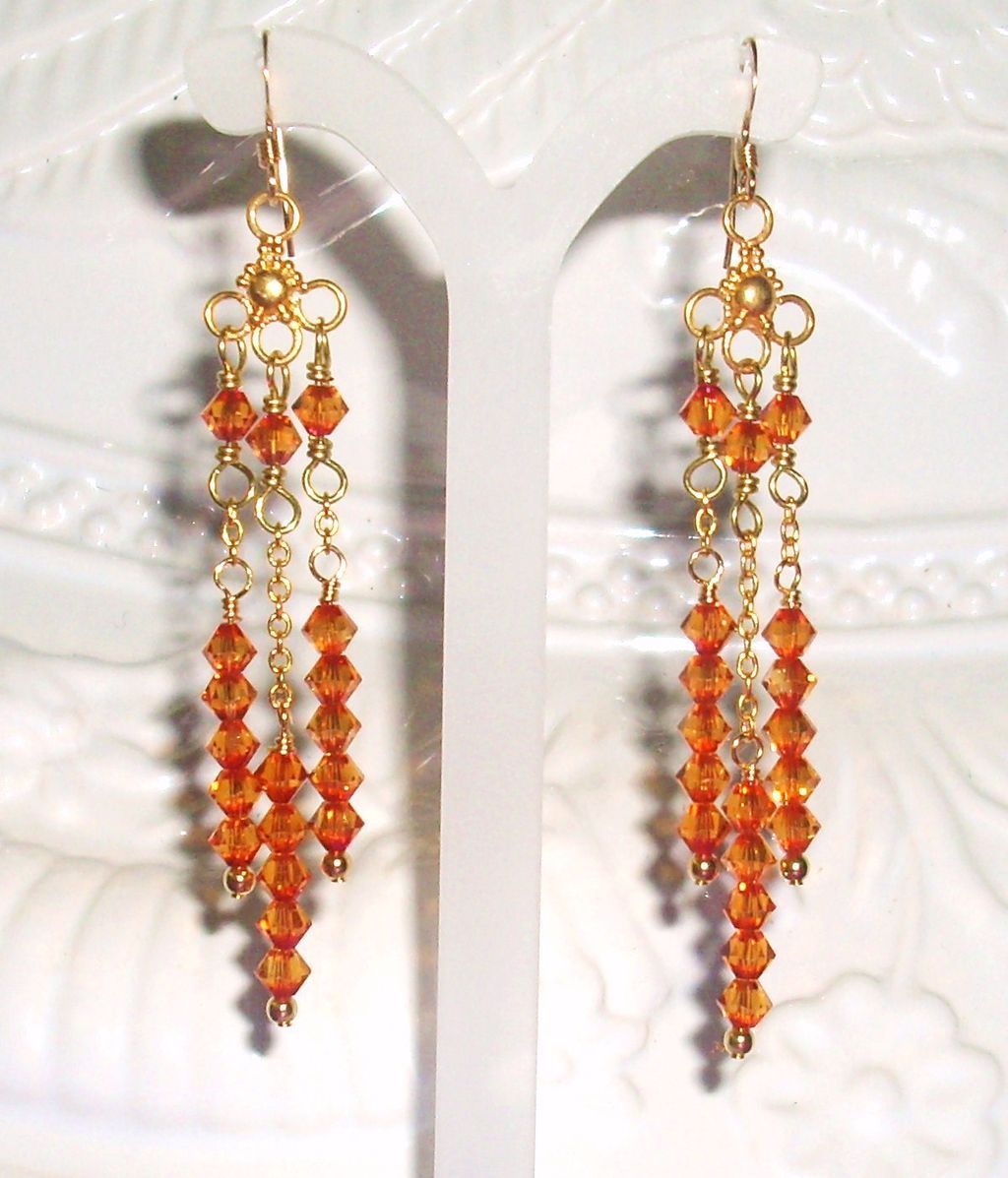 Chandelier Earrings - Bali Gold Vermeil and Astral Pink Swarovski Crystals Chandelier Earrings - Bali Gold Vermeil and Astral Pink Swarovski Crystals