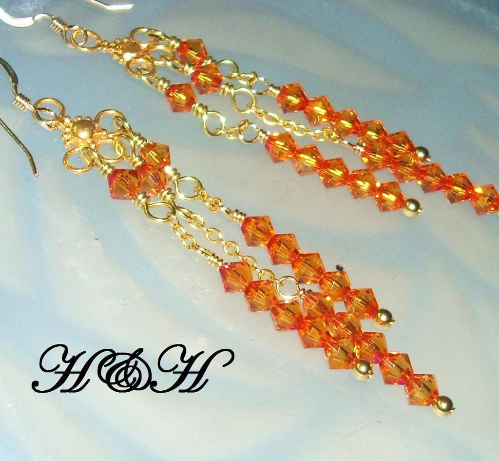 Chandelier Earrings - Bali Gold Vermeil and Astral Pink Swarovski Crystals Chandelier Earrings - Bali Gold Vermeil and Astral Pink Swarovski Crystals