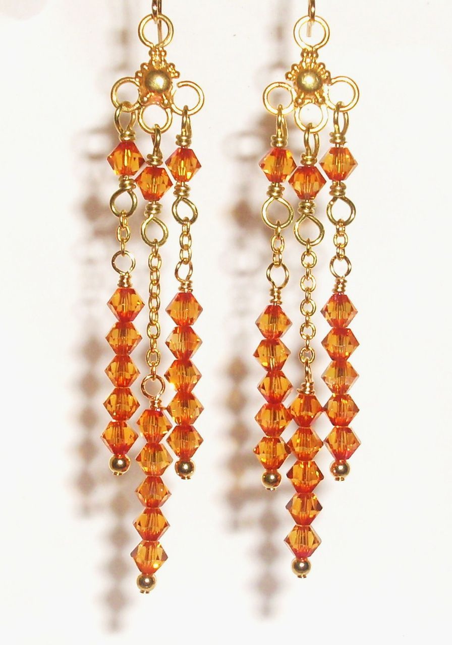 Chandelier Earrings - Bali Gold Vermeil and Astral Pink Swarovski Crystals Chandelier Earrings - Bali Gold Vermeil and Astral Pink Swarovski Crystals