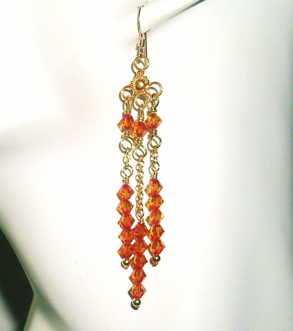 Chandelier Earrings - Bali Gold Vermeil and Astral Pink Swarovski Crystals Chandelier Earrings - Bali Gold Vermeil and Astral Pink Swarovski Crystals