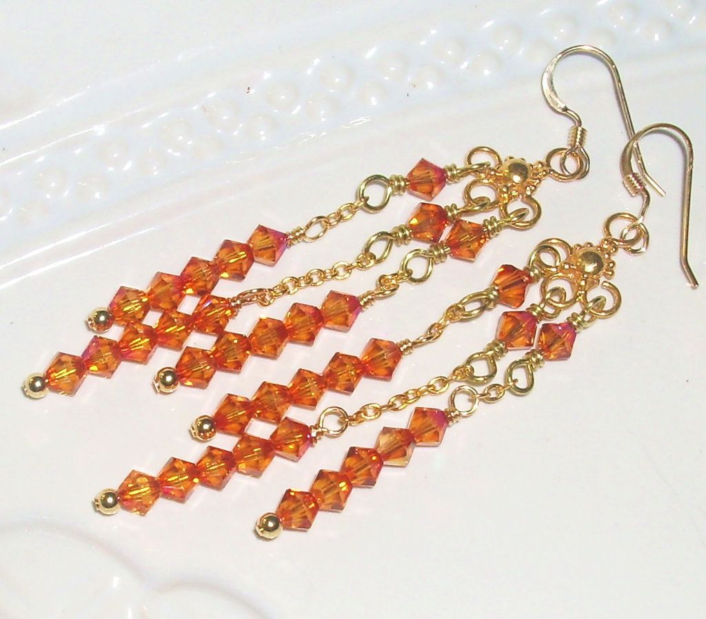 Chandelier Earrings - Bali Gold Vermeil and Astral Pink Swarovski Crystals Chandelier Earrings - Bali Gold Vermeil and Astral Pink Swarovski Crystals