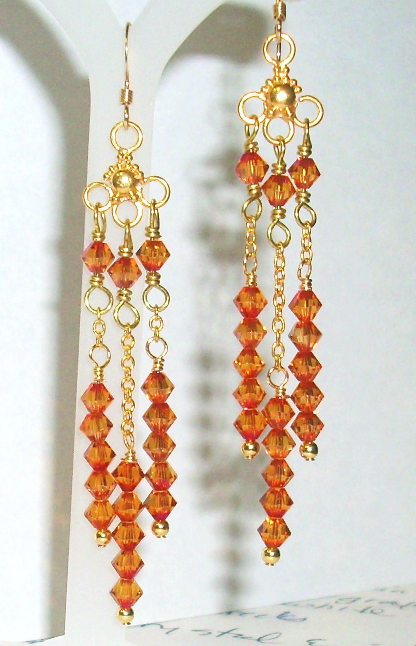 Chandelier Earrings - Bali Gold Vermeil and Astral Pink Swarovski Crystals Chandelier Earrings - Bali Gold Vermeil and Astral Pink Swarovski Crystals