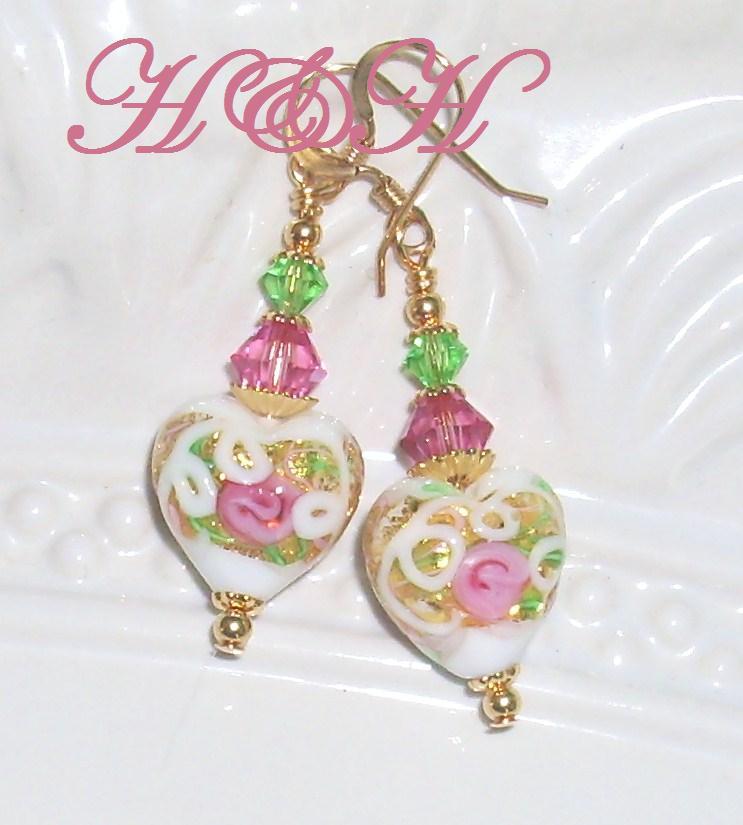 Venetian Wedding Cake Glass Bead Earrings With Swarovski Crystals Venetian Wedding Cake Glass Bead Earrings With Swarovski Crystals