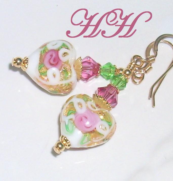 Venetian Wedding Cake Glass Bead Earrings With Swarovski Crystals Venetian Wedding Cake Glass Bead Earrings With Swarovski Crystals
