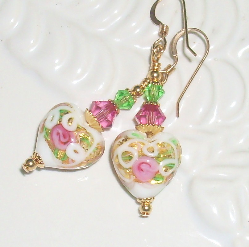 Venetian Wedding Cake Glass Bead Earrings With Swarovski Crystals Venetian Wedding Cake Glass Bead Earrings With Swarovski Crystals