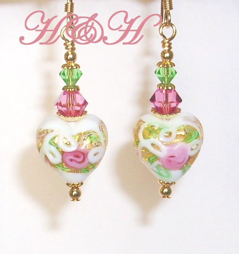 Venetian Wedding Cake Glass Bead Earrings With Swarovski Crystals Venetian Wedding Cake Glass Bead Earrings With Swarovski Crystals