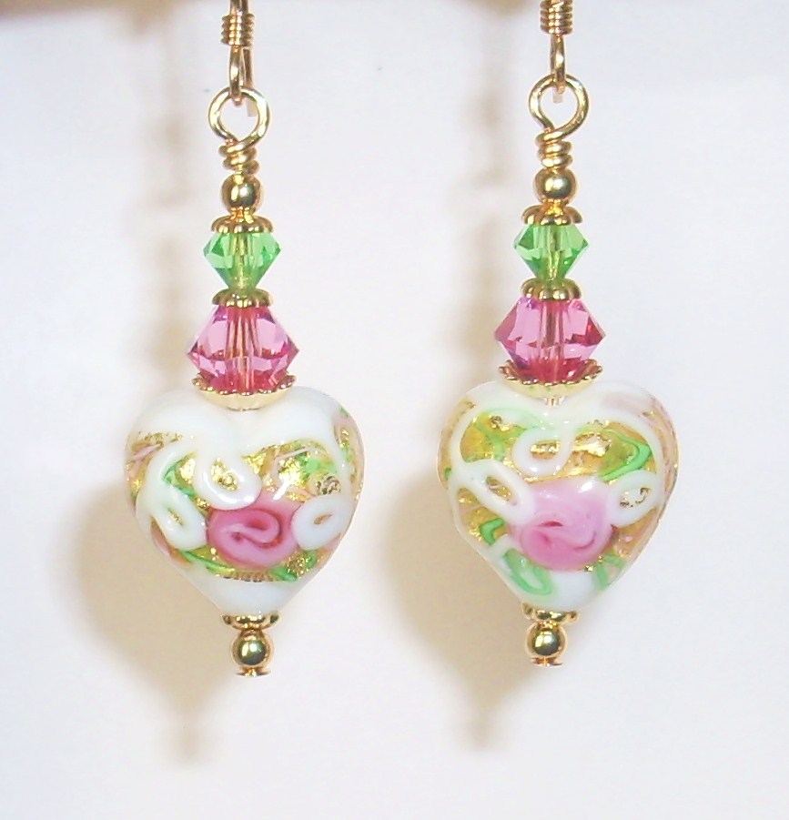 Venetian Wedding Cake Glass Bead Earrings With Swarovski Crystals Venetian Wedding Cake Glass Bead Earrings With Swarovski Crystals