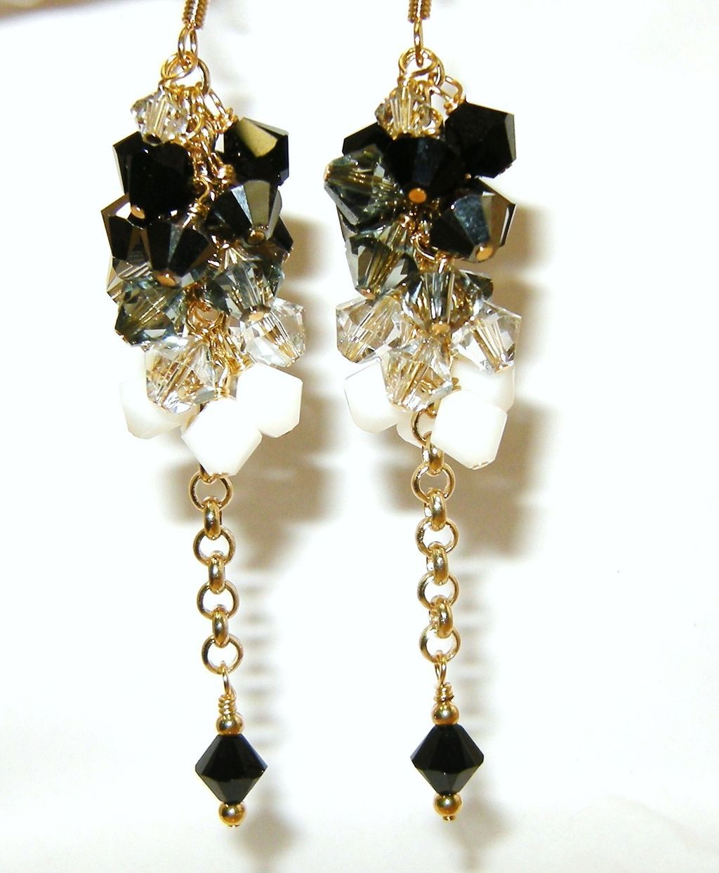 Swarovski Crystal Cluster Earrings In Black, Silver, Gray and White Swarovski Crystal Cluster Earrings In Black, Silver, Gray and White