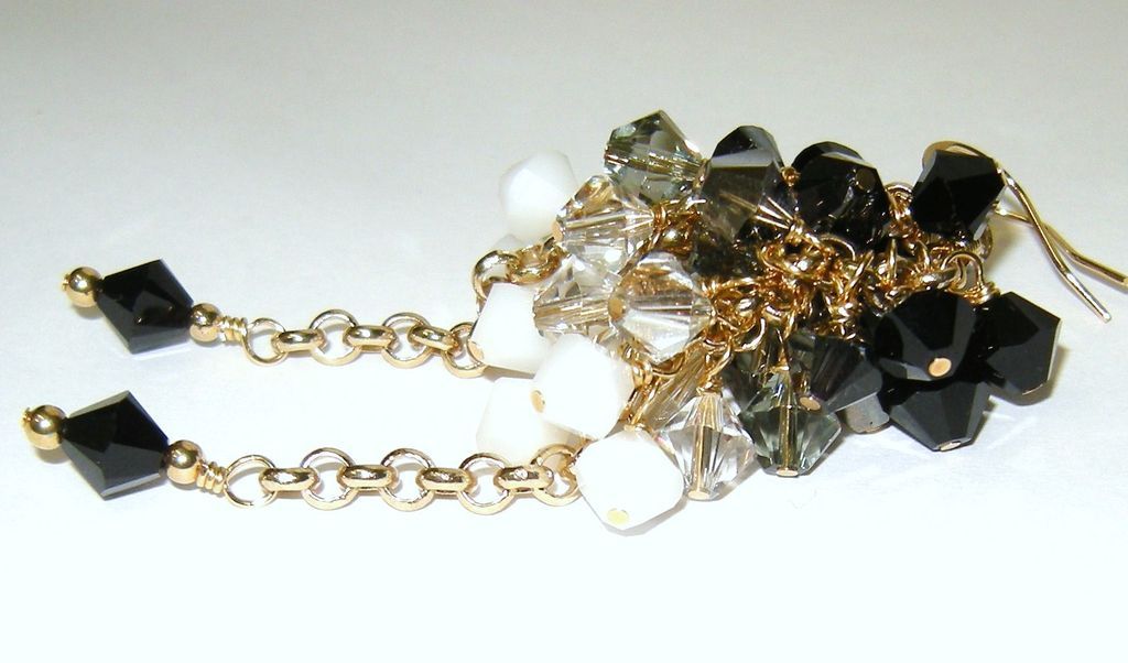Swarovski Crystal Cluster Earrings In Black, Silver, Gray and White Swarovski Crystal Cluster Earrings In Black, Silver, Gray and White