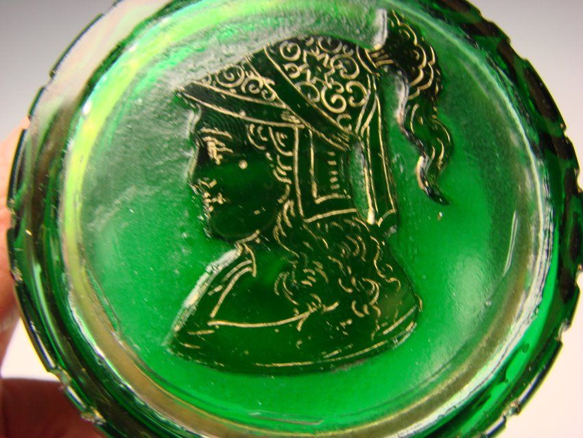 Antique Bohemian Mulhaus Cameo Cased Cut Gilt Glass Box with Bust on LID Antique Bohemian Mulhaus Cameo Cased Cut Gilt Glass Box with Bust on LID