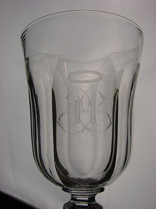 19c English Scottish Cut Glass Cranberry Engraved Chalice Vase Pair 19c English Scottish Cut Glass Cranberry Engraved Chalice Vase Pair