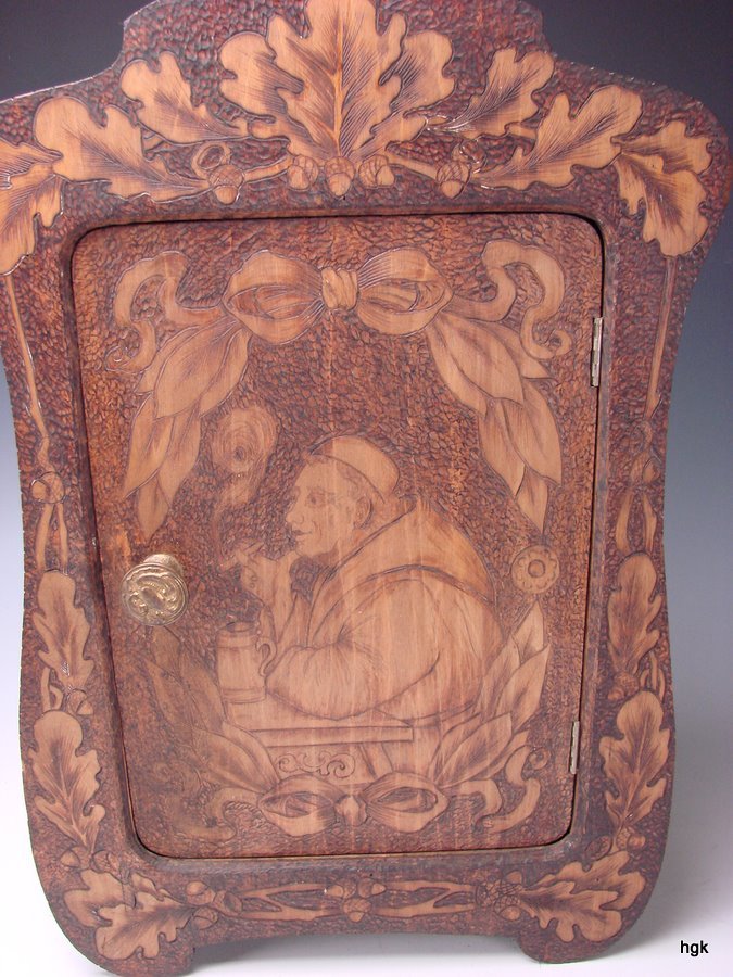 Antique Flemish Art Burnt Wood Cabinet Box Antique Flemish Art Burnt Wood Cabinet Box