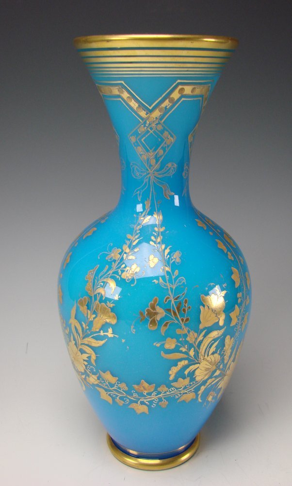 Antique Baccarat French Glass Blue Opaline Elegant Gilt Vases St Louis/Clichy Antique Baccarat French Glass Blue Opaline Elegant Gilt Vases St Louis/Clichy