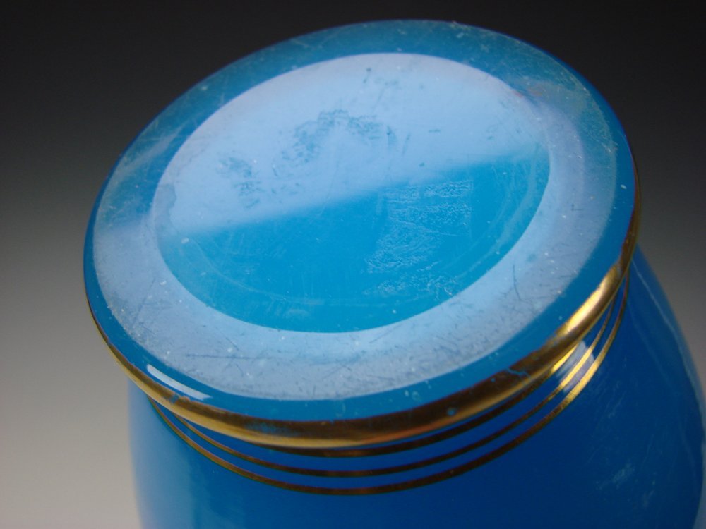 Antique Baccarat French Glass Blue Opaline Elegant Gilt Vases St Louis/Clichy Antique Baccarat French Glass Blue Opaline Elegant Gilt Vases St Louis/Clichy