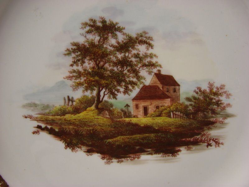 Antique English Derby China Enamel Hand Painted Scenic Porcelain Plates c1810 Antique English Derby China Enamel Hand Painted Scenic Porcelain Plates c1810