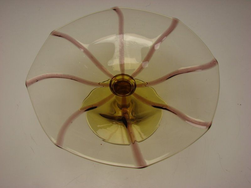 Antique Murano Seguso Glass Amethyst Striped Compote Stand Antique Murano Seguso Glass Amethyst Striped Compote Stand