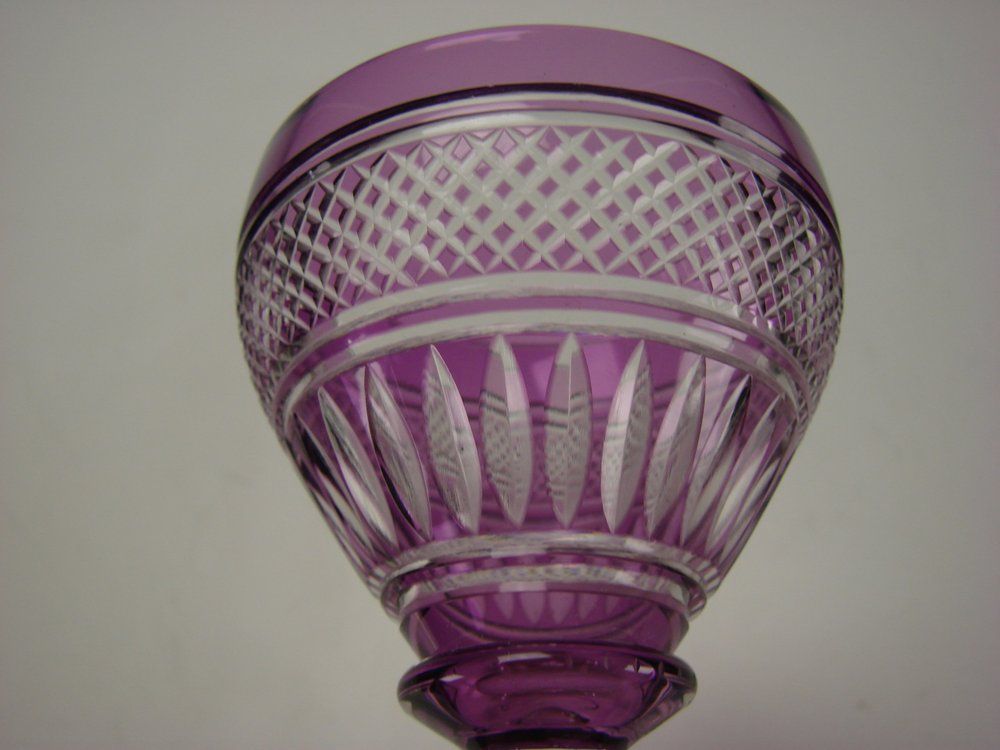 Antique Val St Lambert Amethyst Overlay Cut to Clear Glass Wine Stems Antique Val St Lambert Amethyst Overlay Cut to Clear Glass Wine Stems