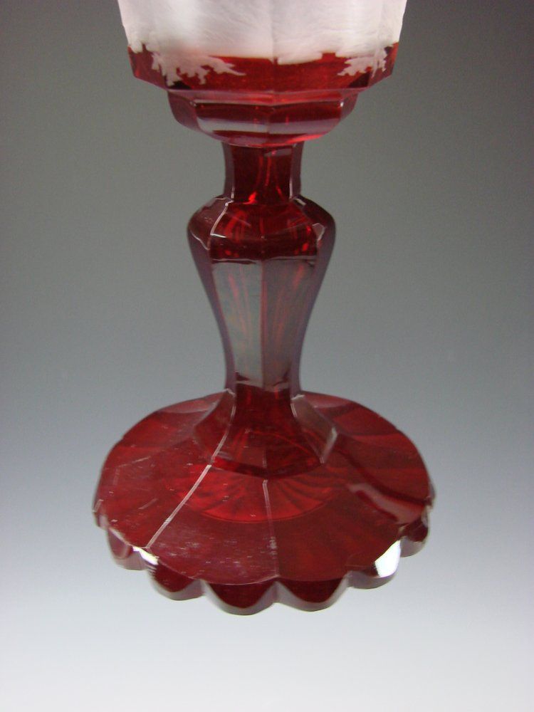 Antique Bohemian Ruby Cut and Stained Goblet Wine Glass Engraved Stag Deer Scene Antique Bohemian Ruby Cut and Stained Goblet Wine Glass Engraved Stag Deer Scene