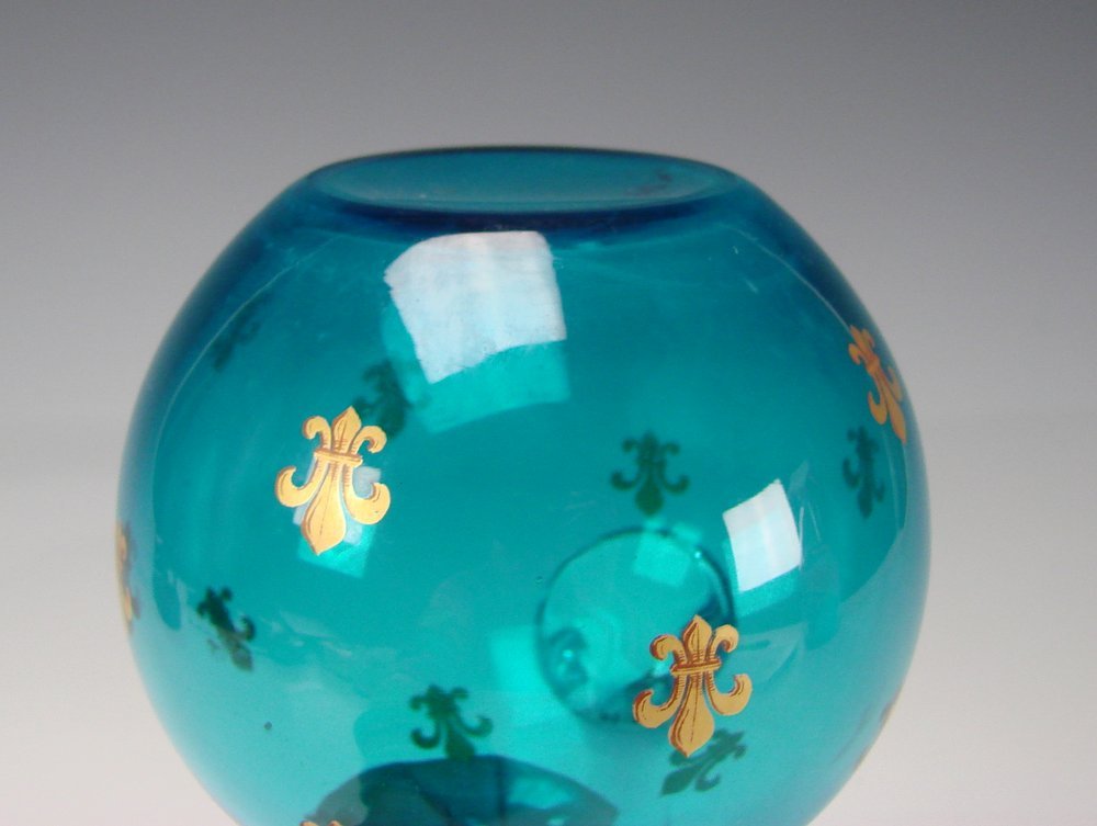 Antique French Baccarat Glass Pitcher Jug Gilt Blue c1900 Antique French Baccarat Glass Pitcher Jug Gilt Blue c1900