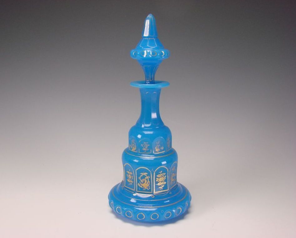 Antique Bohemian Blue Opaline Gilt Glass Perfume Scent Bottle Antique Bohemian Blue Opaline Gilt Glass Perfume Scent Bottle