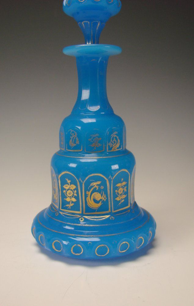 Antique Bohemian Blue Opaline Gilt Glass Perfume Scent Bottle Antique Bohemian Blue Opaline Gilt Glass Perfume Scent Bottle