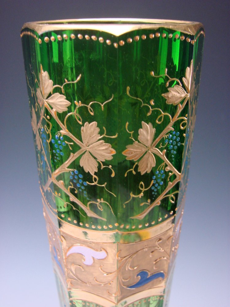 RARE 20" Moser Bohemian Enameled Raised Gilt Enamel Glass Vase RARE 20" Moser Bohemian Enameled Raised Gilt Enamel Glass Vase