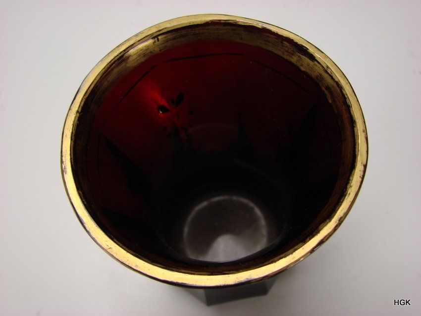 Antique Antique Bohemian Deep Ruby Red Cut Faceted Enamel Glass Vase c1840 Antique Antique Bohemian Deep Ruby Red Cut Faceted Enamel Glass Vase c1840