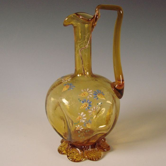 Antique Emile Galle Glass Decanter Pitcher Gilt & Enamel Decorated French 1900 Antique Emile Galle Glass Decanter Pitcher Gilt & Enamel Decorated French 1900