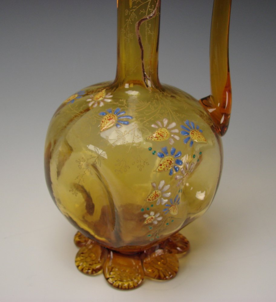 Antique Emile Galle Glass Decanter Pitcher Gilt & Enamel Decorated French 1900 Antique Emile Galle Glass Decanter Pitcher Gilt & Enamel Decorated French 1900