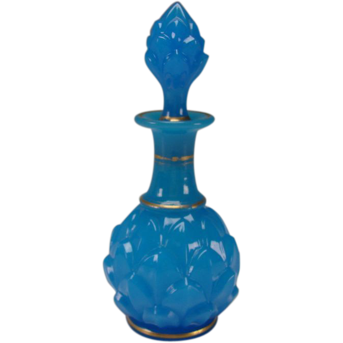 Antique Baccarat Blue Opaline Artichoke Scent Perfume Bottle from